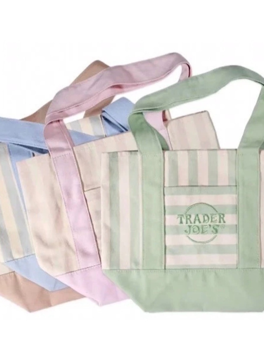 Trader Joe’s Pastel Stripe Tote Bag - Green pink blue cream